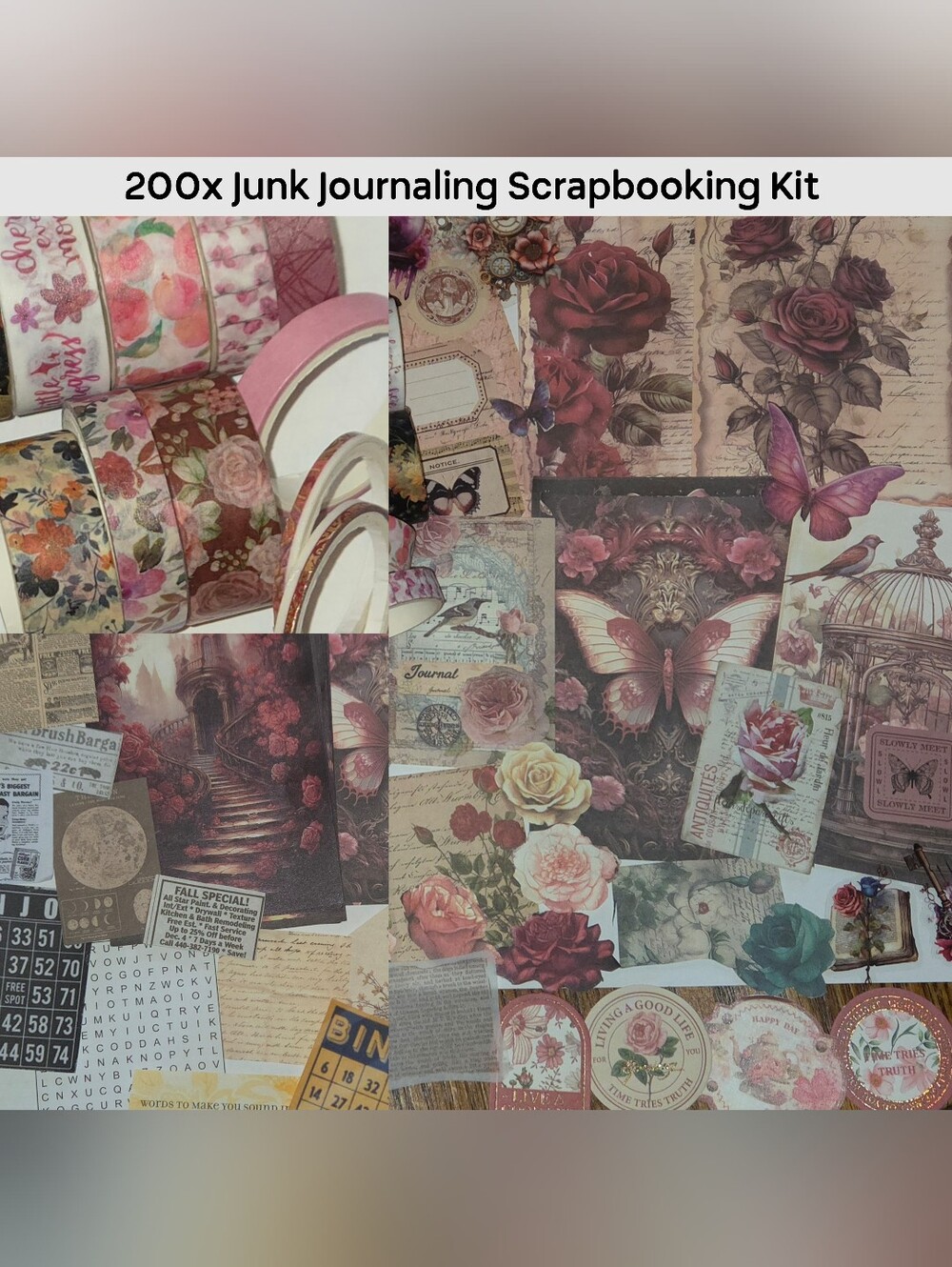 200x Vintage Red Rose Scrapbooking Journaling Card Collage Decoupage Crafting